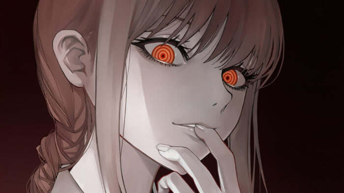 Makima holding her chin and smirking
